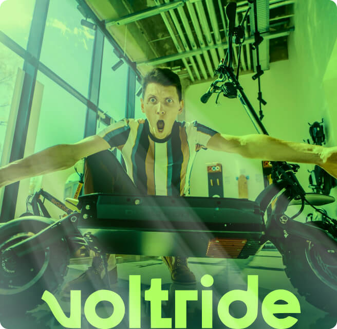 Voltride rider on electric scooter