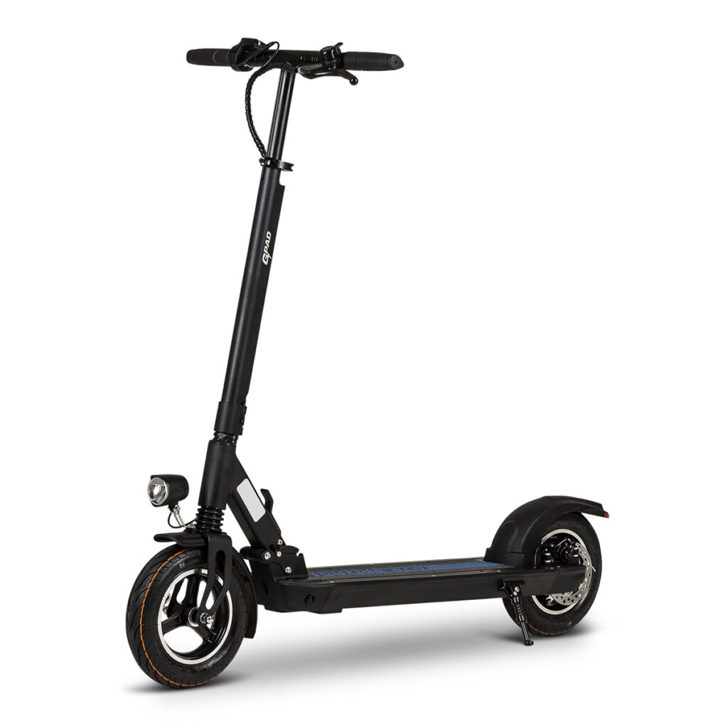 Image of black electric scooter gpad joyride eco on the white background viewed from the front left side.