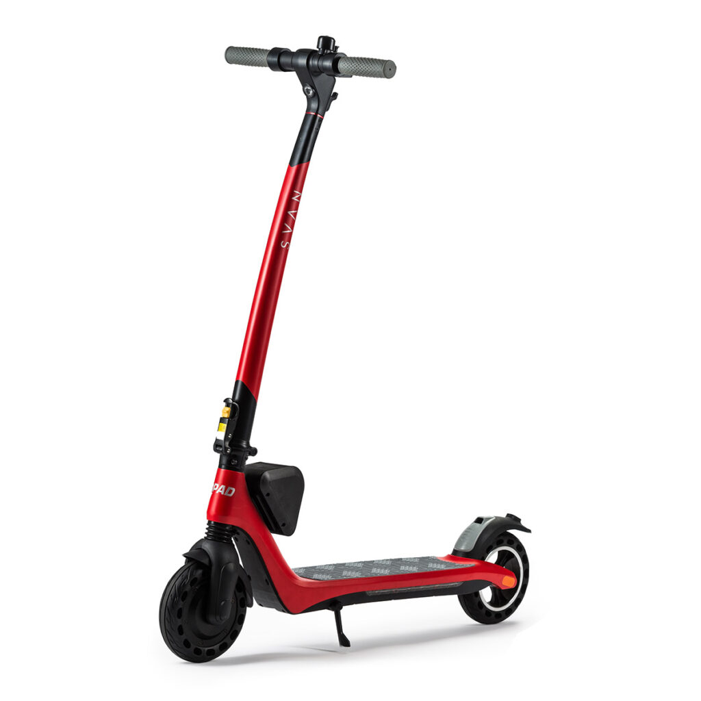 Image of a red Electric scooter Gpad Svan Max on white background viewed from the left side.
