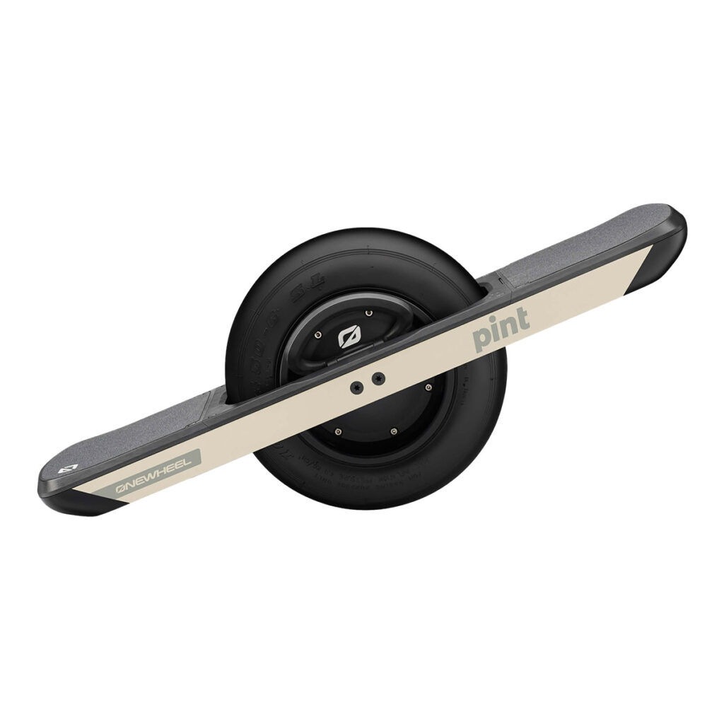 Electric unicycle Onewheel Pint in sand-colored finish, shown in clean side profile on a white background.