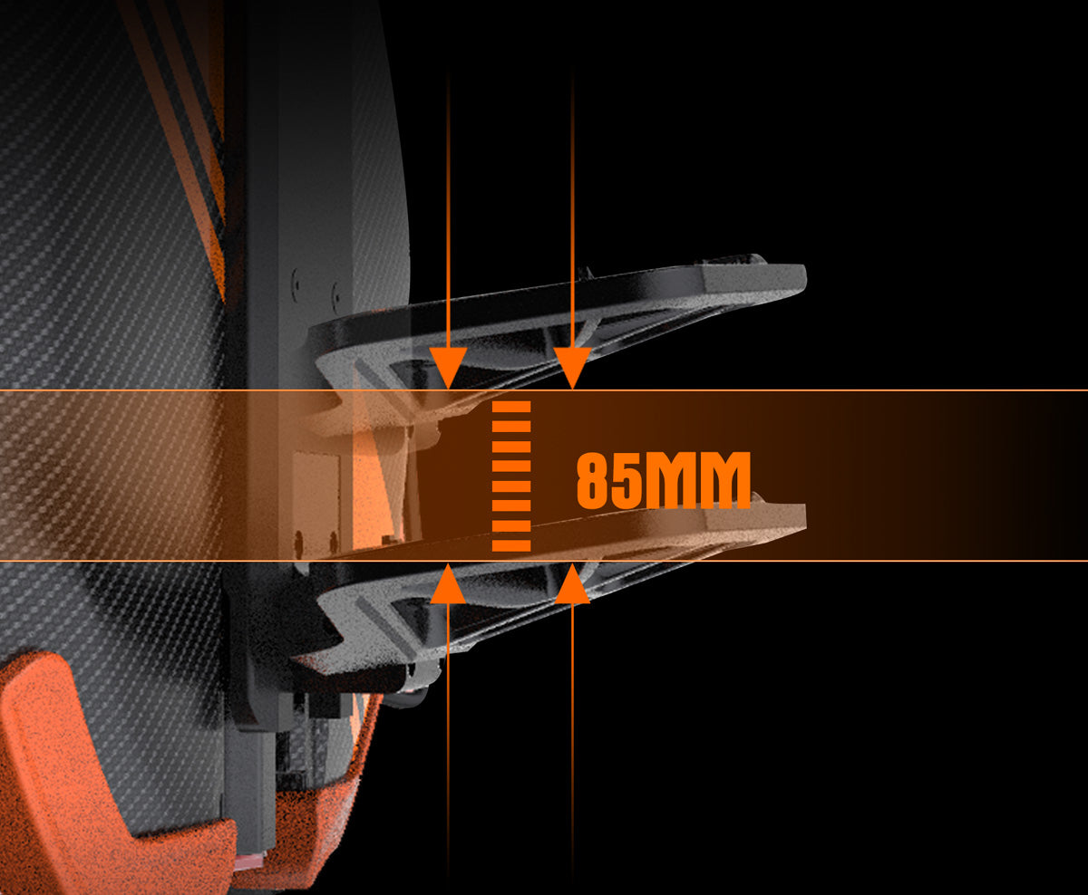 Graphic showing 85mm suspension travel on the Inmotion V11Y electric unicycle with measurement indicators.