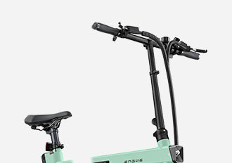 Close-up of rear disc brake and motor hub on Engwe P20 mint green electric bike