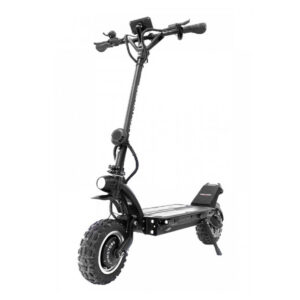 Front angle of the Dualtron Ultra 2 Upgrade electric scooter with rugged tires and dual suspension fork for all-terrain riding