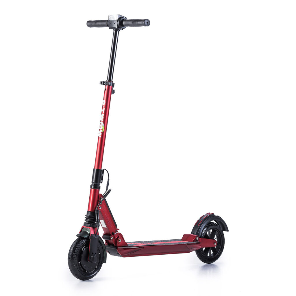 Main product image of red E-TWOW S2 Booster V electric scooter in side profile showing full design.