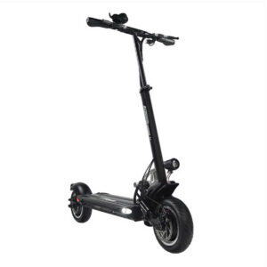 Speedway 5 electric scooter – front side view of the black model with large wheels and LED lights