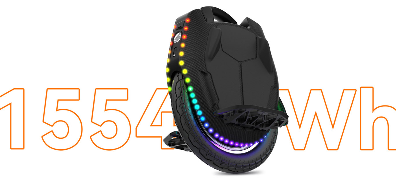 Kingsong KS-16X electric unicycle with 1554Wh battery capacity and vibrant LED lighting design