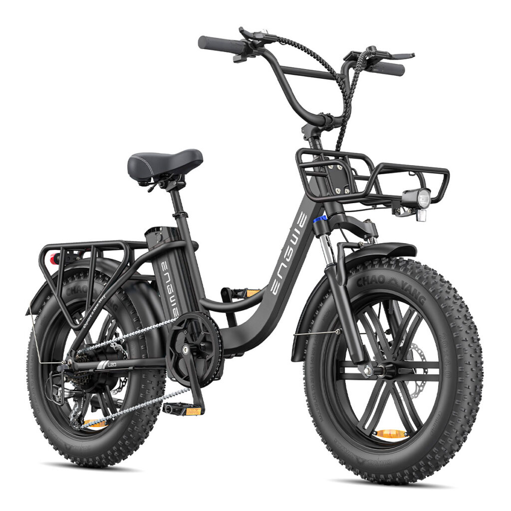 Front right side view of the black ENGWE L20 Boost electric bike.