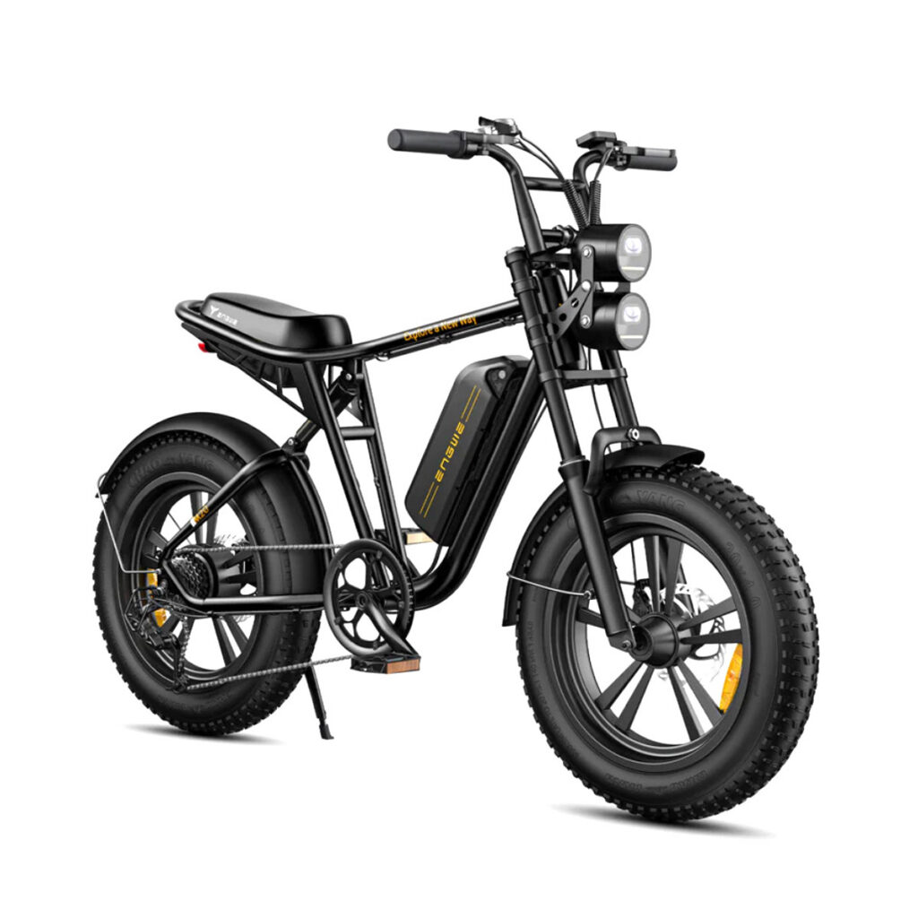 Front side angled view of the black single battery ENGWE M20 electric bike.
