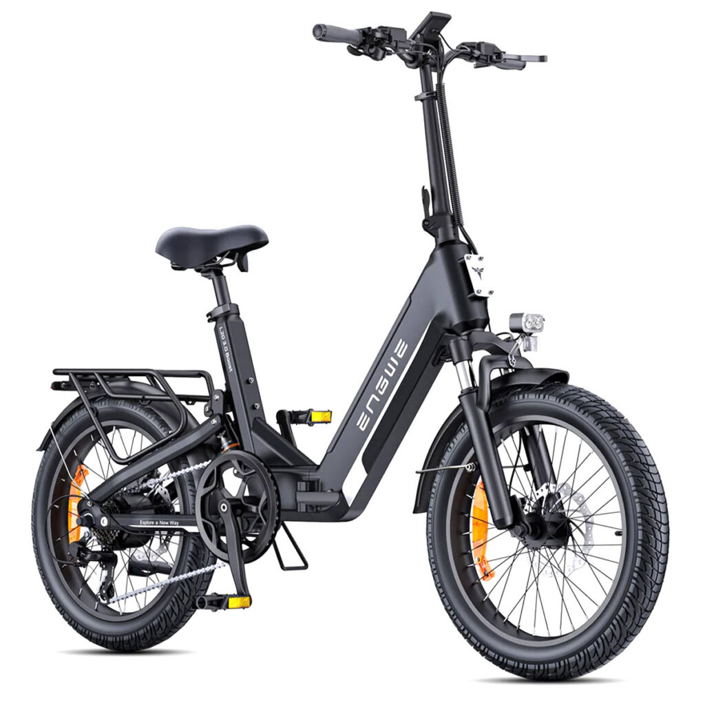 Front side view of the black ENGWE L20 3.0 Boost electric bike.