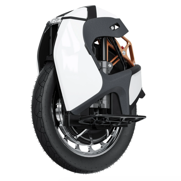 Front side angled view of the white Kingsong S18 Pro Plus unicycle.