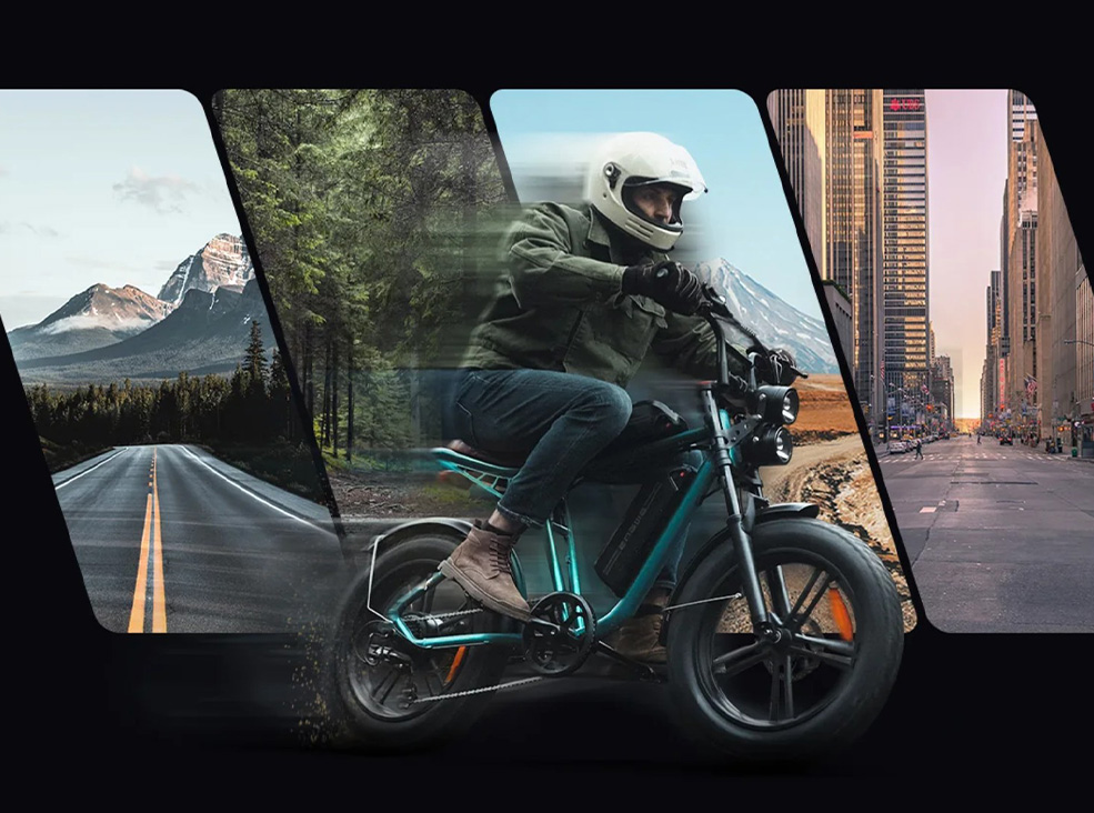 Illustrative image showing the Engwe M20 electric bike rideability on any terrain