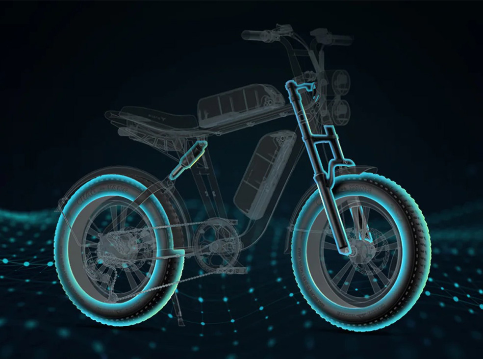 Illustrative image of the Engwe M20 electric bicycle's suspension system.
