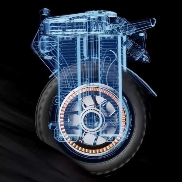 Illustrative image of the Inmotion V14 electric unicycle's shock suspension.