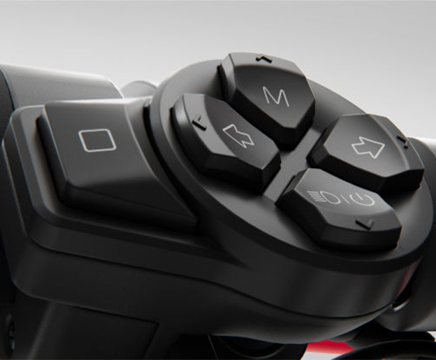 Close-up of the Segway-Ninebot F3 Pro E electric scooter's buttons.