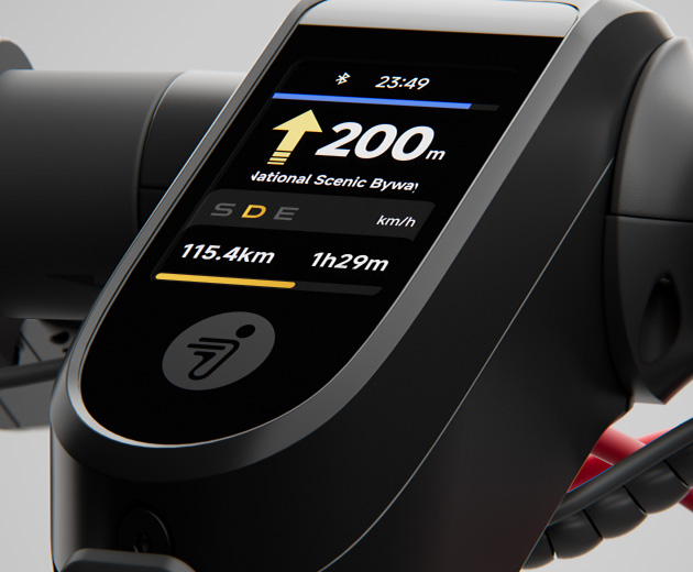 Close-up image of the Segway-Ninebot F3 Pro E electric scooter's display.