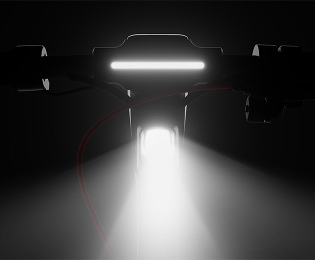 Illustrative image showing the Segway-Ninebot F3 Pro E electric scooter's front light.