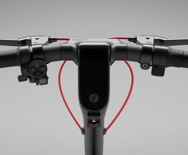 Close-up of the Segway-Ninebot F3 Pro E electric scooter's handlebar.