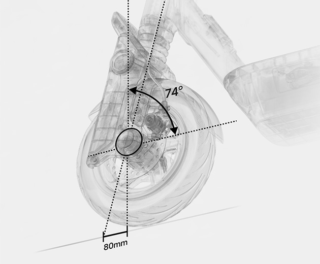 Illustrative image showing the Segway-Ninebot F3 Pro E electric scooter's stability enhancement system.