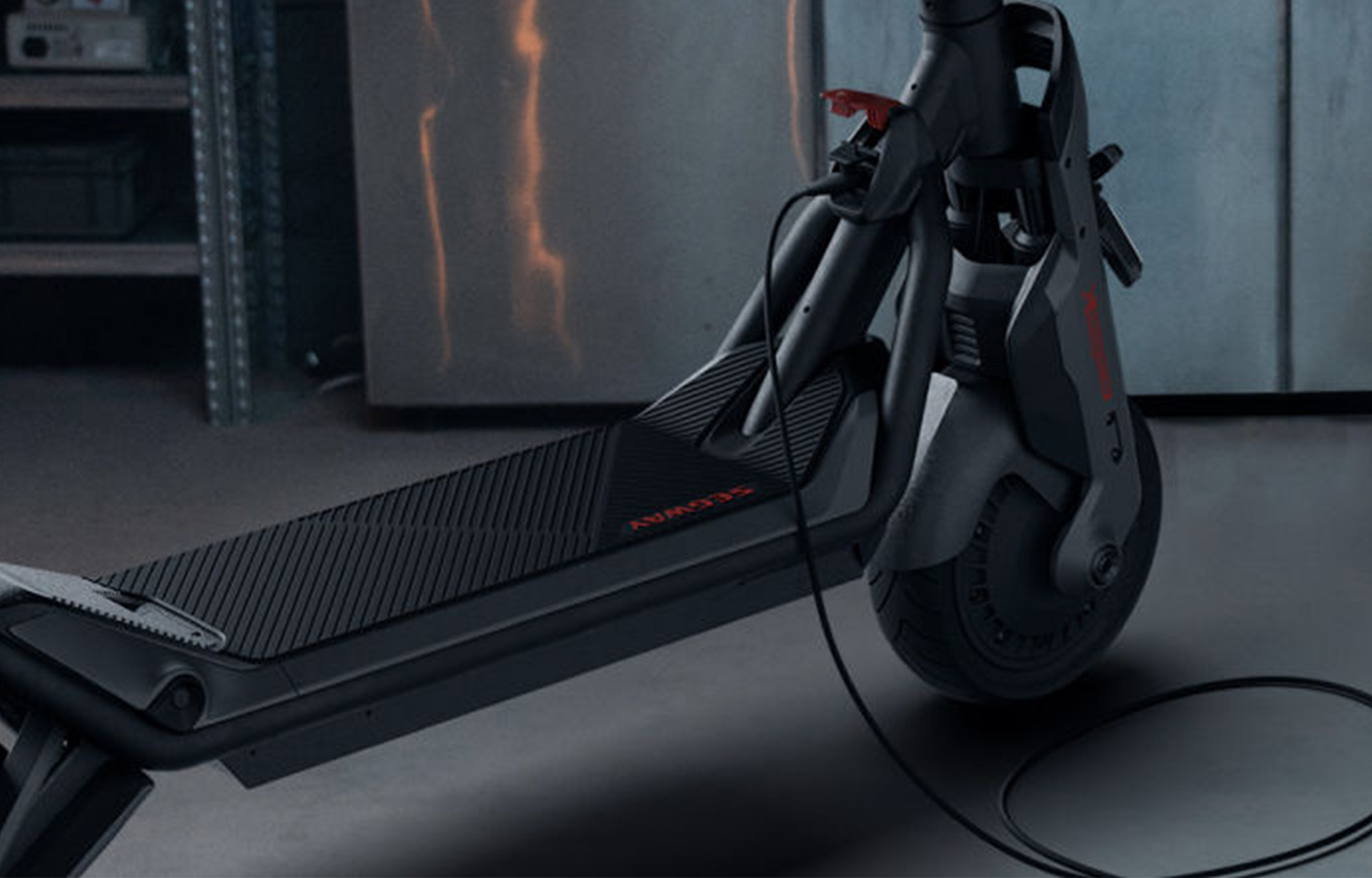 Close-up of the Segway-Ninebot GT3 Pro electric scooter during flash charging.