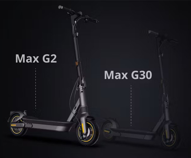 Illustrative image showing the Segway-Ninebot MAX G2 E and Max G30 electric scooter's size comparison.