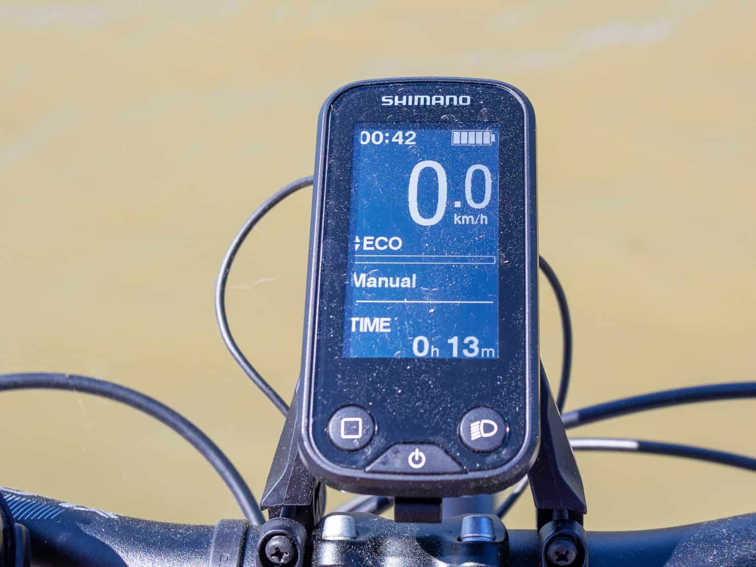 Close-up of the Tunturi electric bicycle's display.