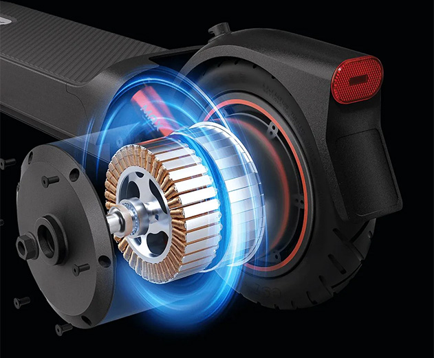 Illustrative image of the Xiaomi 5 Max electric scooter's rear motor.