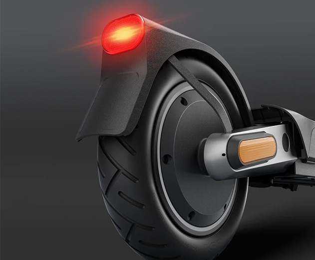 Close-up of the Xiaomi 5 Pro electric scooter's taillight.