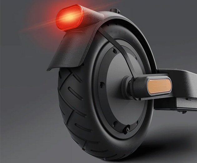 Close-up of the Xiaomi 5 electric scooter's taillight.