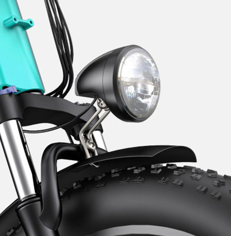 Close-up of the Engwe E26 electric bicycle LED headlight