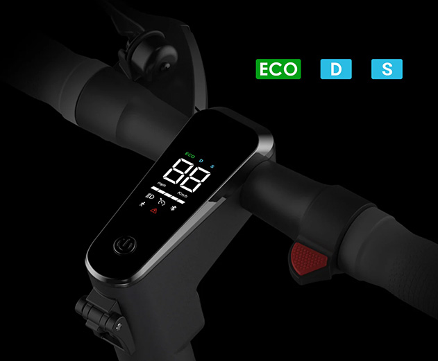 Close-up of the Inmotion Air electric scooter's display and riding modes.