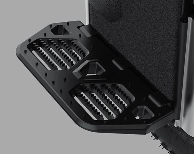 Close-up image of the Kingsong F22 Pro electric unicycle's pedals.