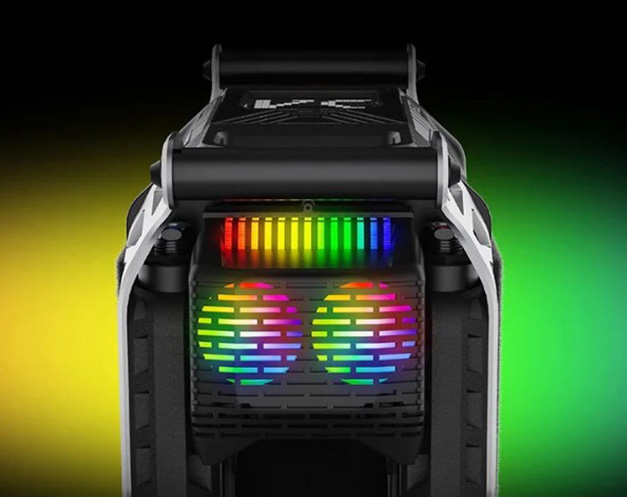 Close-up image of the Kingsong F22 Pro electric unicycle's RGB lights.