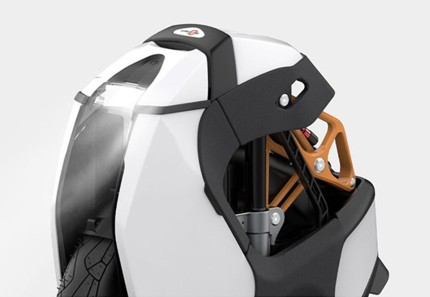 Close-up of the Kingsong S18 Pro+ electric unicycle's automatic headlights.