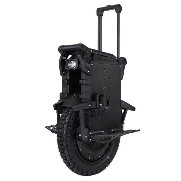 Veteran Patton S -sähköyksipyörän vasemman puolen kulmakuva, kuljetuskahva ulos vedettynä.