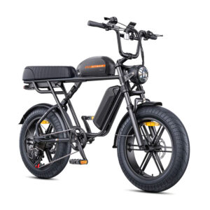 Küljelt nurga alt vaade mustale kahe akuga ENGWE M1 elektrijalgrattale